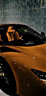 Vibrant orange luxury sports car close-up.