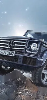 Luxury SUV on rugged rocky terrain with a stylish design.