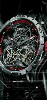 Dynamic luxury watch with intricate gear design.