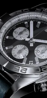 Sleek silver luxury watch on black background wallpaper.