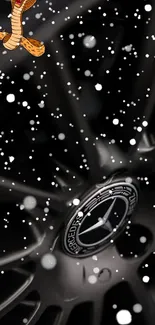 Luxury car wheel with snowfall effect wallpaper.