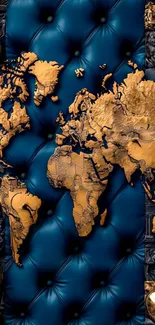 Luxurious blue and gold world map wallpaper