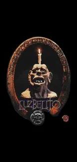 Gothic Luzbelito art with candle sculpture on black background.