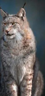 Majestic lynx sitting in a natural setting against a blurred background.