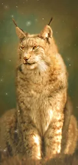 Majestic lynx sitting in natural setting with earthy tones.