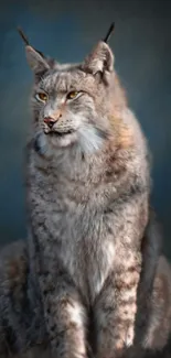 Majestic lynx portrait with dark gray background.