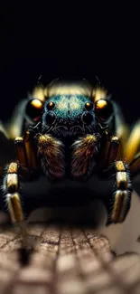 Close-up macro image of a spider on a dark background.