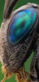 Close-up of an insect eye with vivid colors and detailed texture.