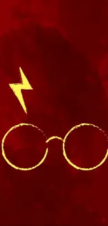 Red wallpaper with magic glasses and lightning bolt design.