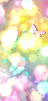 Pastel clouds with butterflies and stars mobile wallpaper.