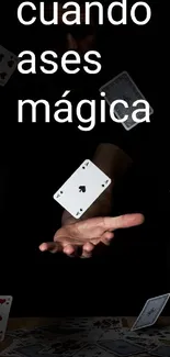 A magical wallpaper with floating playing cards on a dark background.