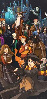 Animated magical group wallpaper featuring iconic characters.