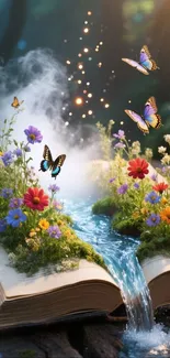 Magical book with flowers and butterflies.