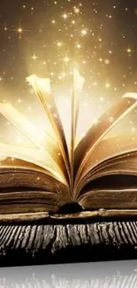 An open book emitting stars and golden light, creating a magical atmosphere.