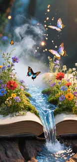 Open book with butterflies and flowers emerging.