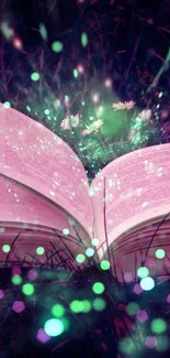 Magical open book emitting glowing light effects.