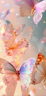 Colorful butterflies in a dreamy fantasy setting.