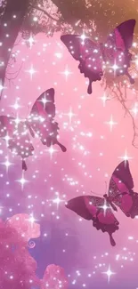 Magical butterfly fantasy wallpaper with pink hues.