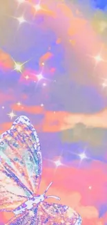 Butterfly in a starry pastel sky with magical hues.