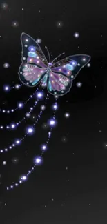 Mysterious glowing butterfly on black background mobile wallpaper.