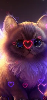 Cute fluffy cat with glowing wings in a magical fantasy setting.