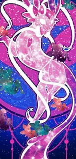 Colorful cosmic fantasy wallpaper with mystical design and vibrant purple hues.