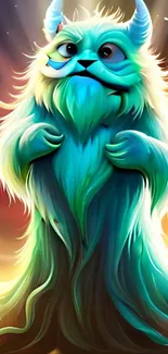 Colorful mystical creature with teal hues on fantasy wallpaper.