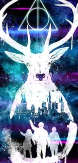 Mystical deer wallpaper with glowing blue tones.