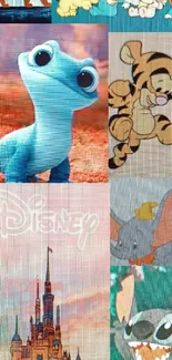 Disney characters collage wallpaper with magical theme.