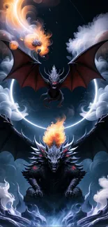 Magical artwork featuring a fiery dragon and mystical elements.