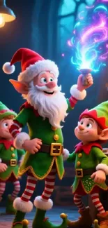 Cheerful elves in a magical workshop scene.