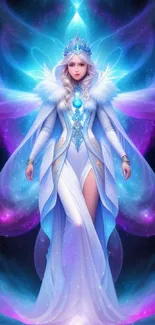 Fantasy fairy in galaxy colors of purple and blue with ethereal wings.