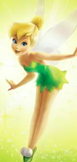 Fairy with green dress on lime background