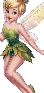 Charming fairy holding a wand, wearing leaf dress.