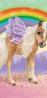 Magical fairy pony with rainbow and wings wallpaper.