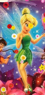 Vibrant Tinker Bell and fairies in a colorful fantasy scene.