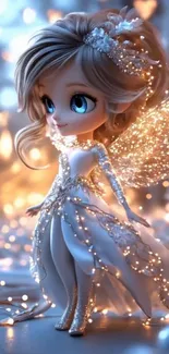 Fairy with sparkling wings in a magical setting.