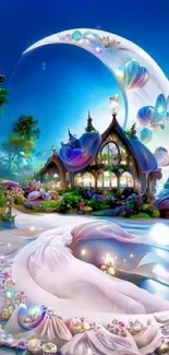 Magical fantasy realm with colorful landscape and whimsical elements.