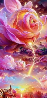 Enchanting fantasy rose with vibrant mystical landscape.