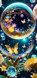 Magical orb with butterflies and flowers glowing vibrantly.