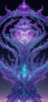 Intricate fractal heart design in purple and blue on mobile wallpaper.