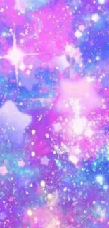 Vibrant purple galaxy wallpaper with sparkling stars and cosmic patterns.