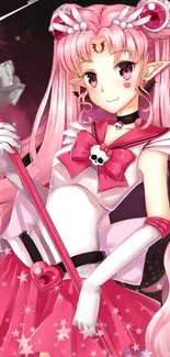 Anime magical girl in pink with vibrant colors and fantasy elements.