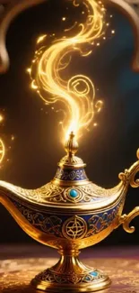Golden lamp with magical swirling effects