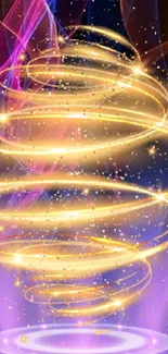 Magical golden swirl wallpaper with vibrant colors and stardust.