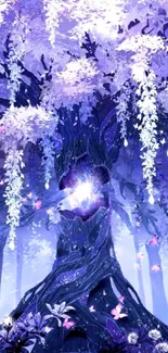 Magical lavender tree with ethereal light and whimsical atmosphere.