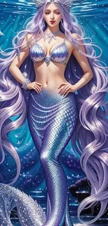 Fantasy mermaid wallpaper with purple and blue tones.