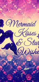 Magical mermaid and starfish wallpaper with purple tones.