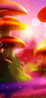 Magical fantasy scene with glowing mushrooms and vibrant pink hues.