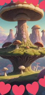 Magical mushrooms in a fantasy landscape with vibrant, natural hues.